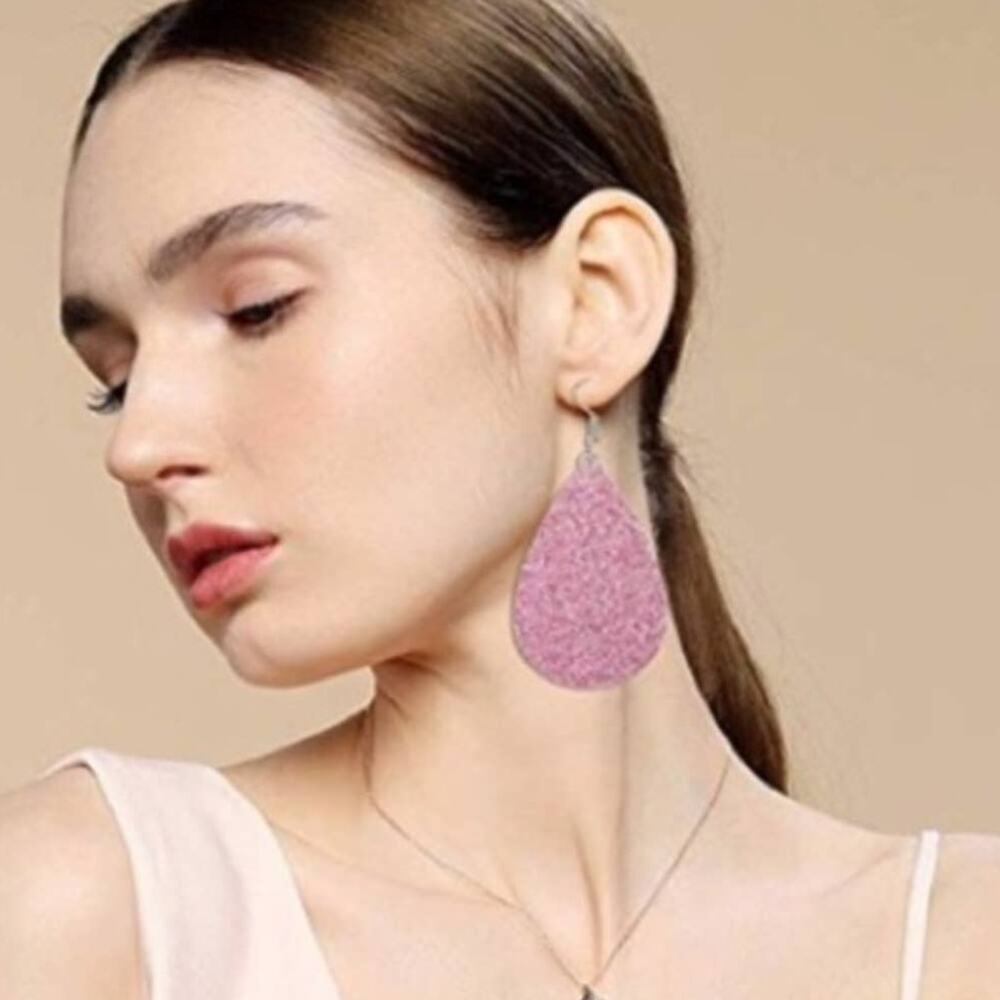 Valentines Faux Leather  Pink Glitter earrings